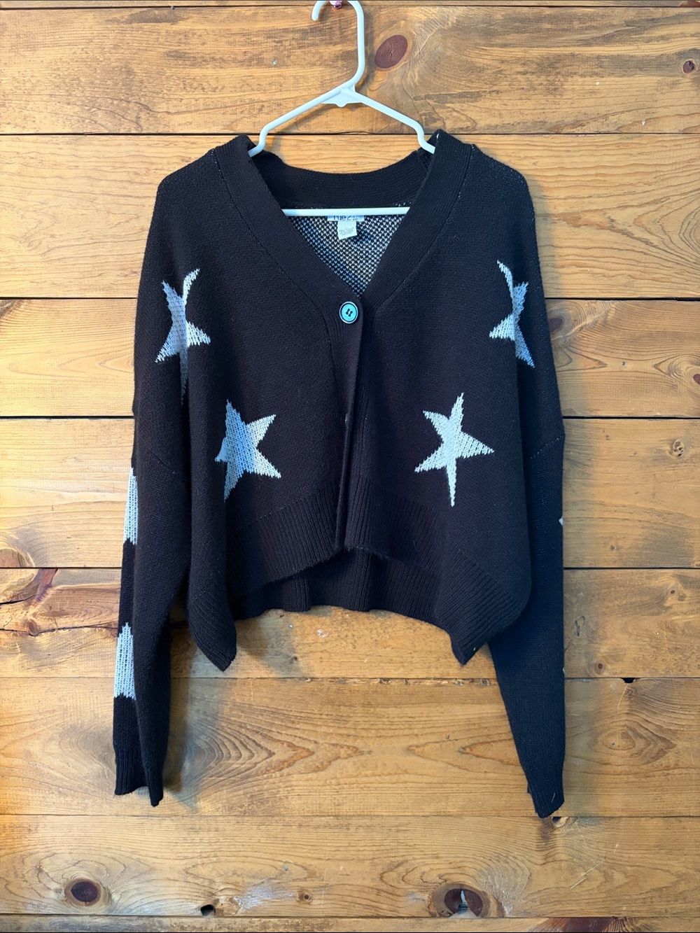 Cropped Cardigan with White Star Motif